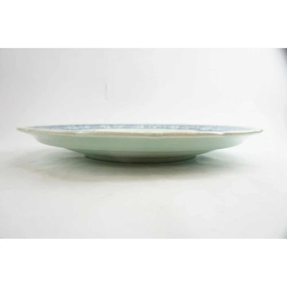 VGC Boch Freres Delfts Charger Plate Blue White Horse Carriage Scalloped Rim 16